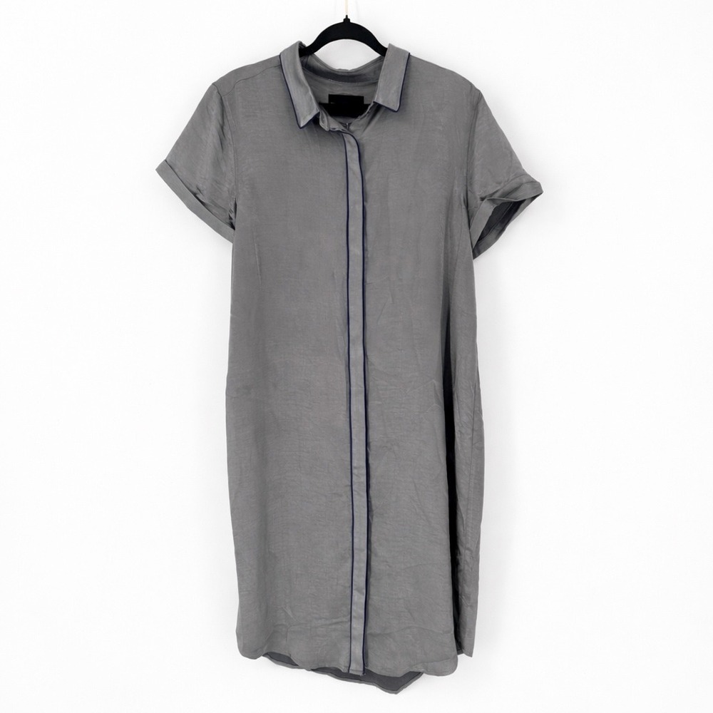 NWT WILD‎ FANG The Empower Satin Shirt Dress Gray SS Button Down Midi Women's